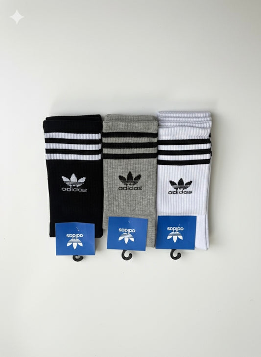 Adidas Classic Crew Socks – 3 Pack (Black, Grey, White)