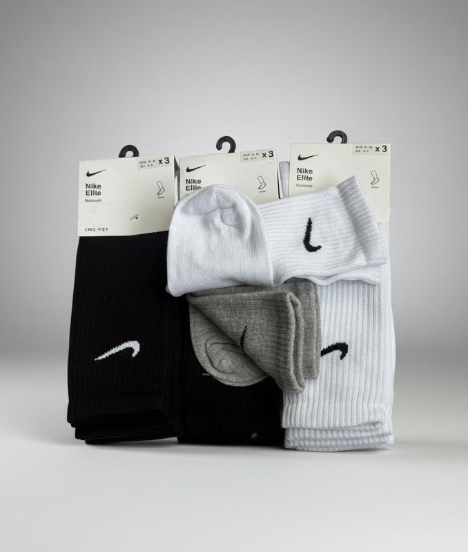 Nike Elite Crew Socks – 3 Pack (Black, Grey, White)