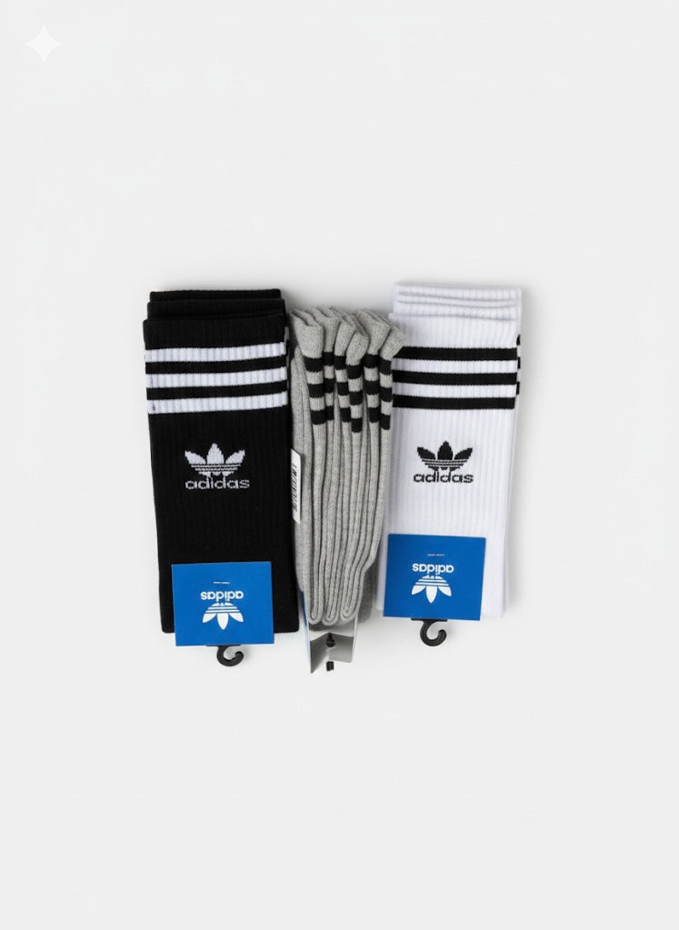 Adidas Classic Crew Socks – 3 Pack (Black, Grey, White)