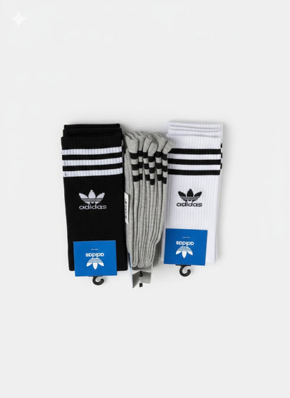 Adidas Classic Crew Socks – 3 Pack (Black, Grey, White)